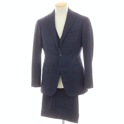 【中古】リングヂャケット RING JACKET × guji ウール グレンチェック スリーピース 3つボタンスーツ ネイビー【 42 】【 状態ランクC 】【 メンズ 】