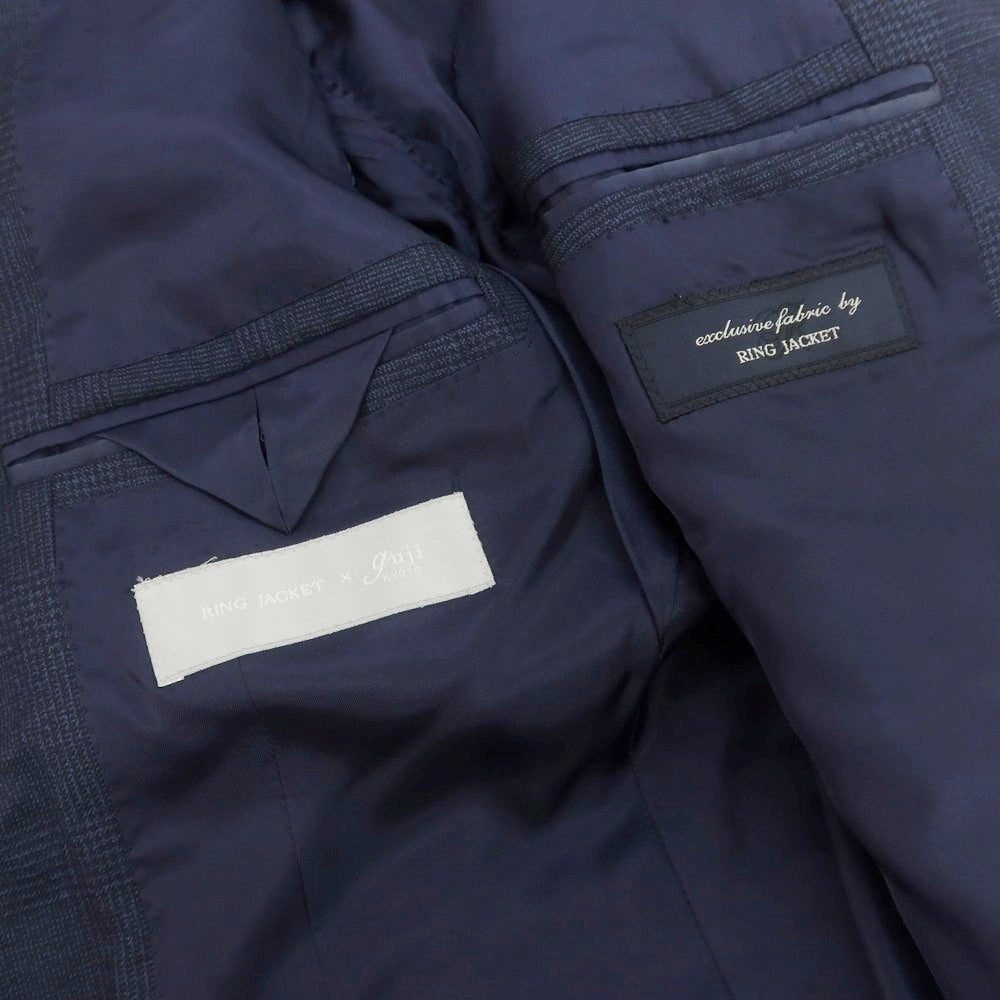 【中古】リングヂャケット RING JACKET × guji ウール グレンチェック スリーピース 3つボタンスーツ ネイビー【 42 】【 状態ランクC 】【 メンズ 】
