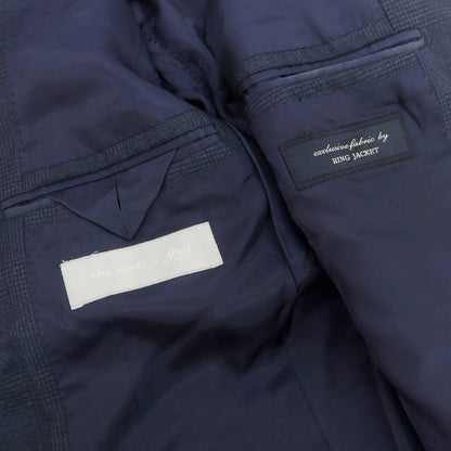 【中古】リングヂャケット RING JACKET × guji ウール グレンチェック スリーピース 3つボタンスーツ ネイビー【 42 】【 状態ランクC 】【 メンズ 】