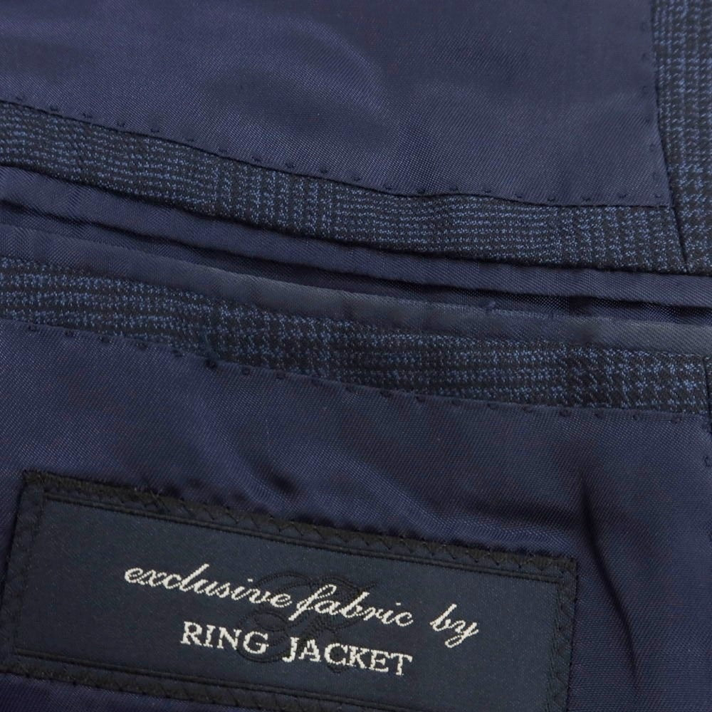 【中古】リングヂャケット RING JACKET × guji ウール グレンチェック スリーピース 3つボタンスーツ ネイビー【 42 】【 状態ランクC 】【 メンズ 】