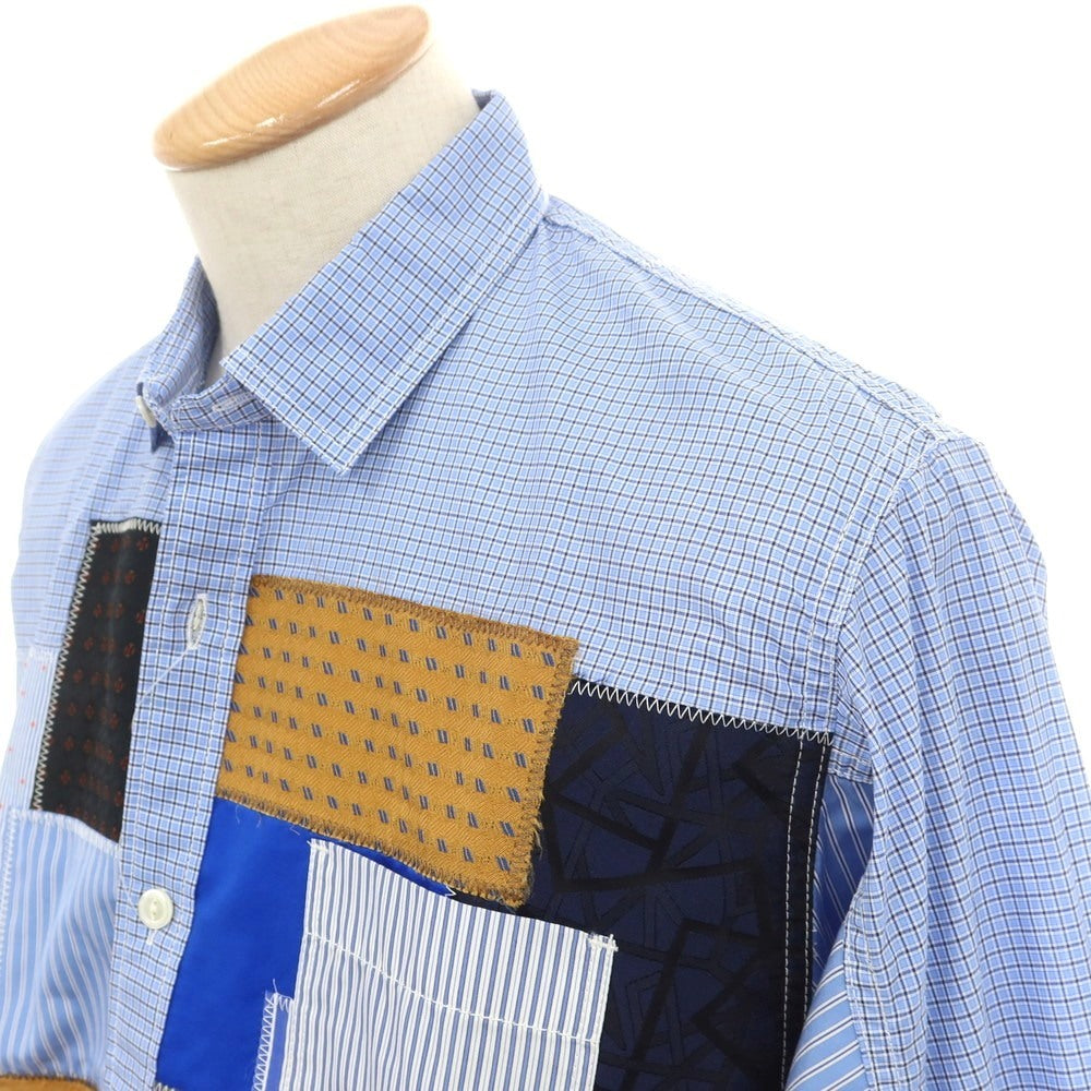 【中古】ジュンヤワタナベ マン JUNYA WATANABE MAN 2025年春夏 チェック パッチワーク カジュアルシャツ ライトブルー【 XS 】【 状態ランクA 】【 メンズ 】