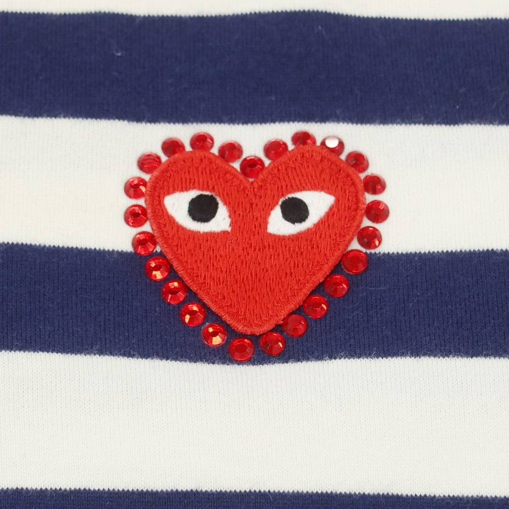 【中古】プレイコムデギャルソン PLAY COMME des GARCONS コットン ボーダー クルーネック 長袖Ｔシャツ ネイビーxホワイト【 S 】【 状態ランクC 】【 ユニセックス 】