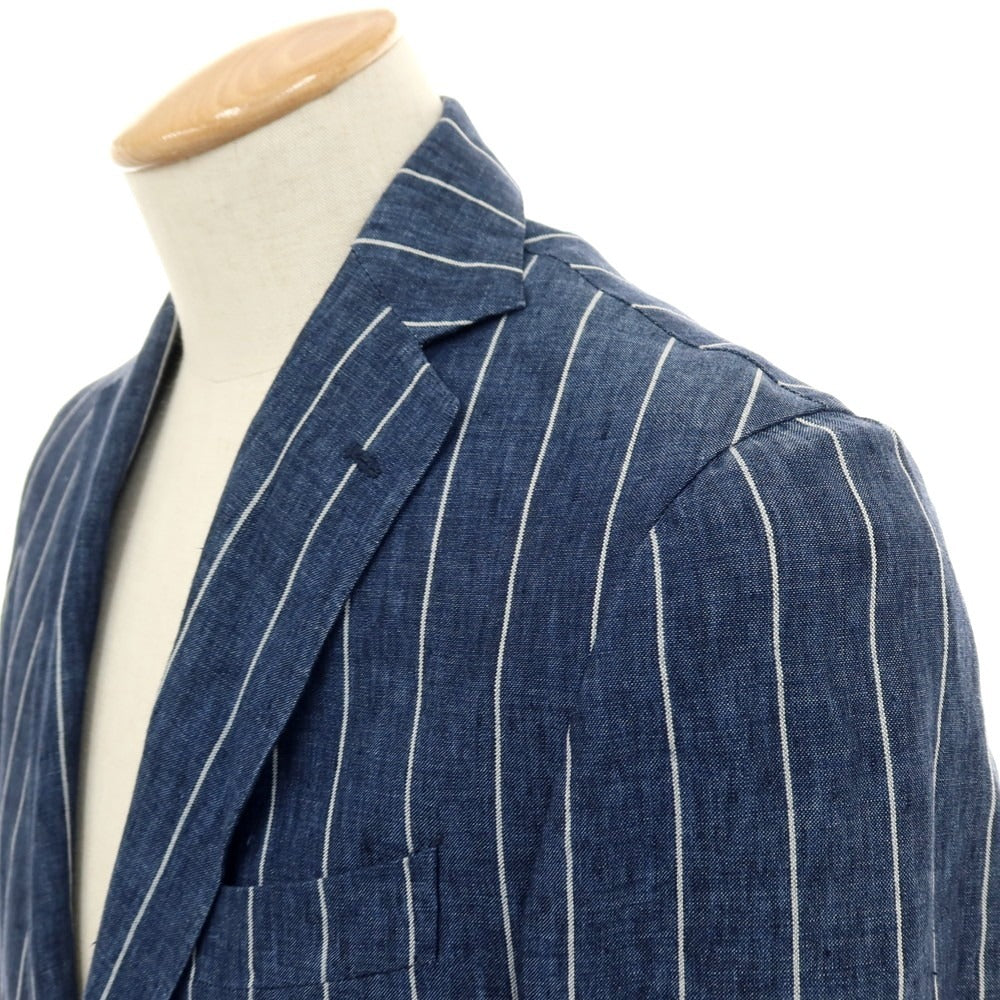 【中古】デペトリロ DE PETRILLO リネン ストライプ 3つボタンスーツ ネイビーブルーxホワイト【サイズ上44/下46】【 状態ランクC 】【 メンズ 】