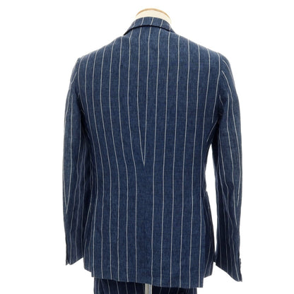 【中古】デペトリロ DE PETRILLO リネン ストライプ 3つボタンスーツ ネイビーブルーxホワイト【サイズ上44/下46】【 状態ランクC 】【 メンズ 】