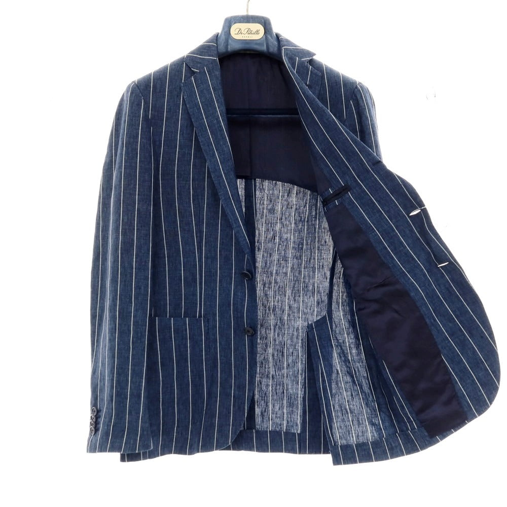 【中古】デペトリロ DE PETRILLO リネン ストライプ 3つボタンスーツ ネイビーブルーxホワイト【サイズ上44/下46】【 状態ランクC 】【 メンズ 】