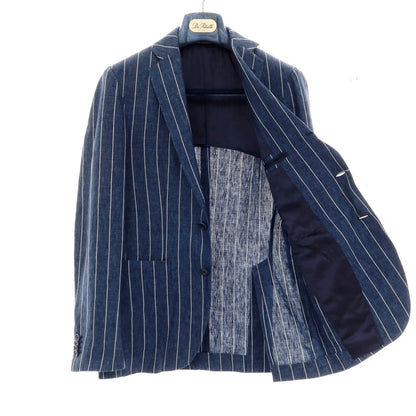 【中古】デペトリロ DE PETRILLO リネン ストライプ 3つボタンスーツ ネイビーブルーxホワイト【サイズ上44/下46】【 状態ランクC 】【 メンズ 】