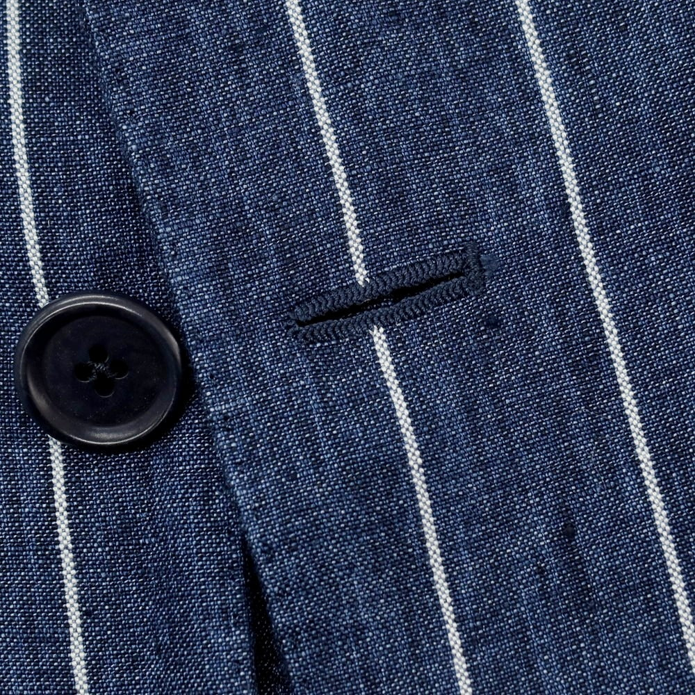 【中古】デペトリロ DE PETRILLO リネン ストライプ 3つボタンスーツ ネイビーブルーxホワイト【サイズ上44/下46】【 状態ランクC 】【 メンズ 】