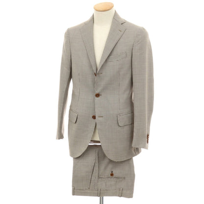 【中古】ガイオラ GAiOLA ウール ハウンドトゥース柄 3つボタンスーツ アイボリーxダークブラウン【サイズ44】【 状態ランクB 】【 メンズ 】