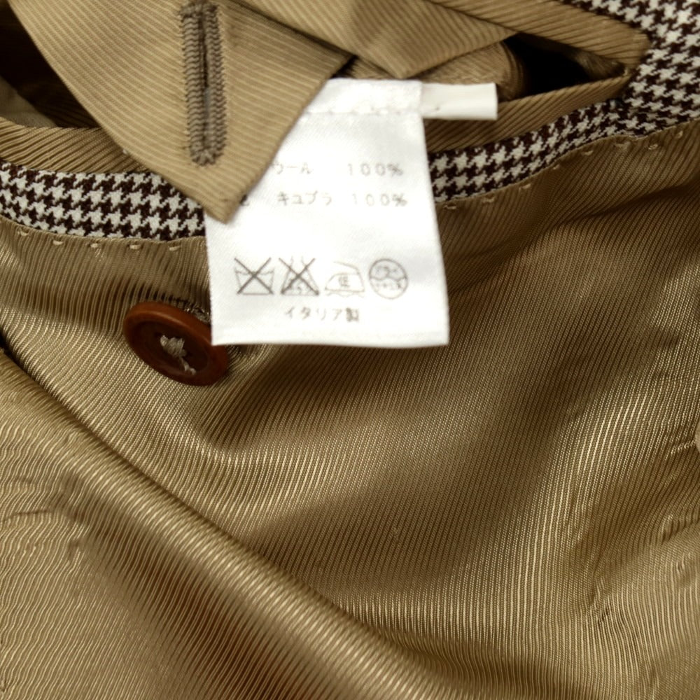 【中古】ガイオラ GAiOLA ウール ハウンドトゥース柄 3つボタンスーツ アイボリーxダークブラウン【サイズ44】【 状態ランクB 】【 メンズ 】