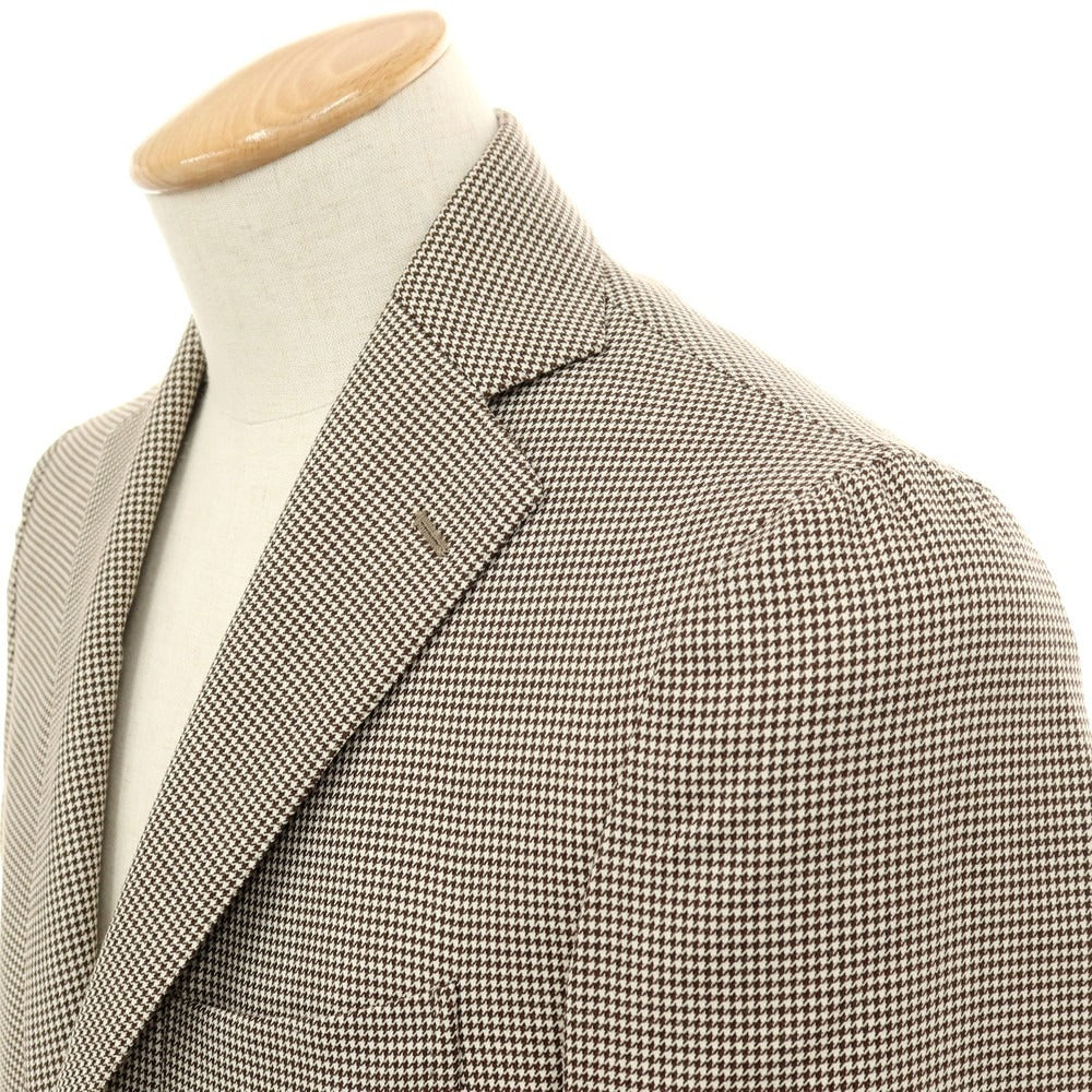 【中古】ガイオラ GAiOLA ウール ハウンドトゥース柄 3つボタンスーツ アイボリーxダークブラウン【サイズ44】【 状態ランクB 】【 メンズ 】