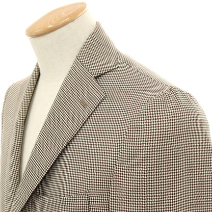 【中古】ガイオラ GAiOLA ウール ハウンドトゥース柄 3つボタンスーツ アイボリーxダークブラウン【サイズ44】【 状態ランクB 】【 メンズ 】
