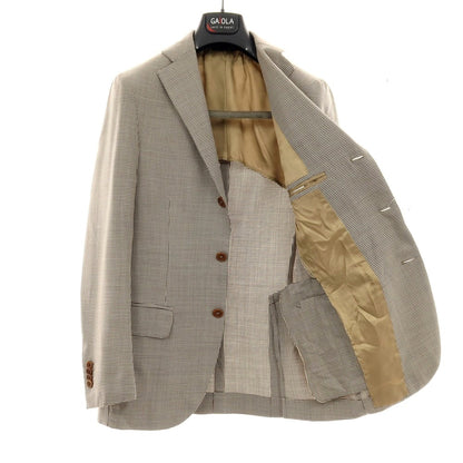 【中古】ガイオラ GAiOLA ウール ハウンドトゥース柄 3つボタンスーツ アイボリーxダークブラウン【サイズ44】【 状態ランクB 】【 メンズ 】