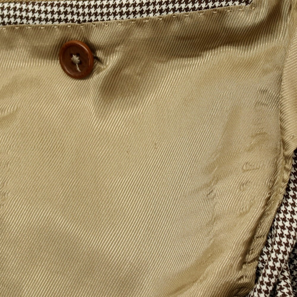 【中古】ガイオラ GAiOLA ウール ハウンドトゥース柄 3つボタンスーツ アイボリーxダークブラウン【サイズ44】【 状態ランクB 】【 メンズ 】