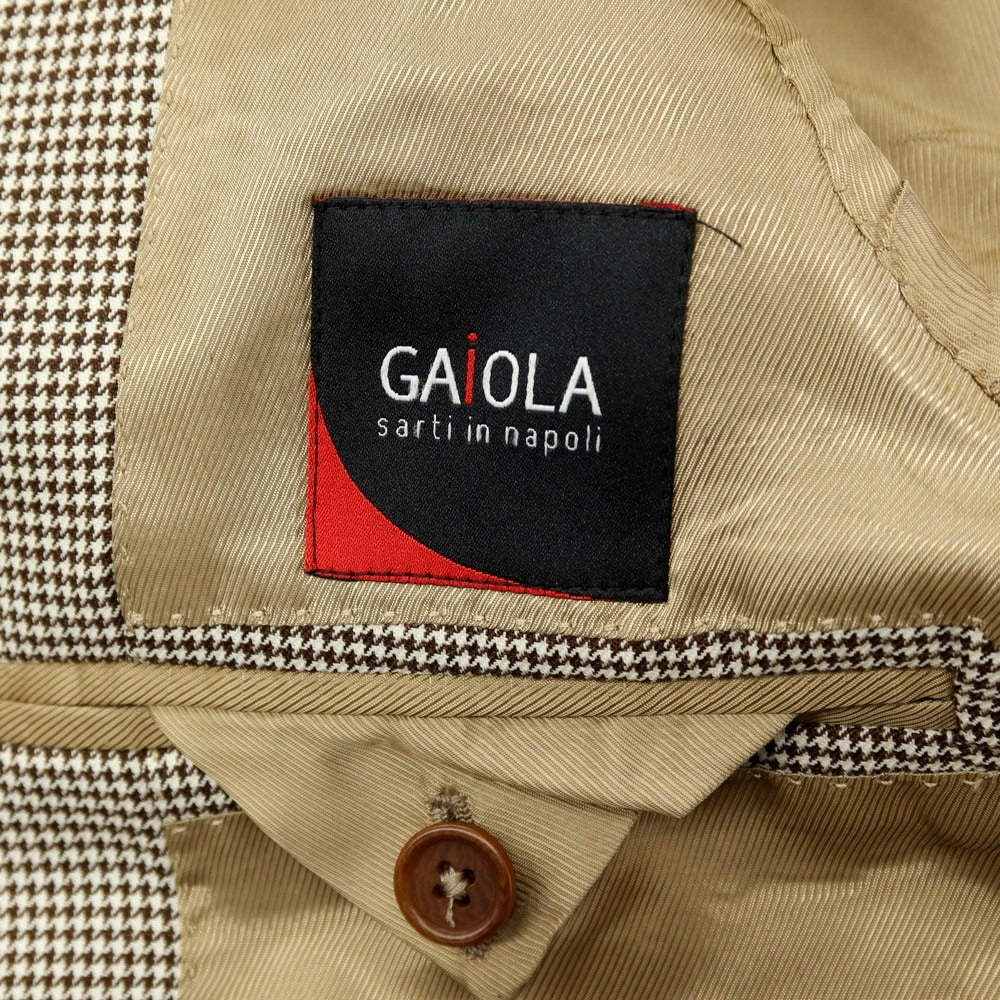 【中古】ガイオラ GAiOLA ウール ハウンドトゥース柄 3つボタンスーツ アイボリーxダークブラウン【 サイズ44 】【 状態ランクB 】【 メンズ 】 [BPD]