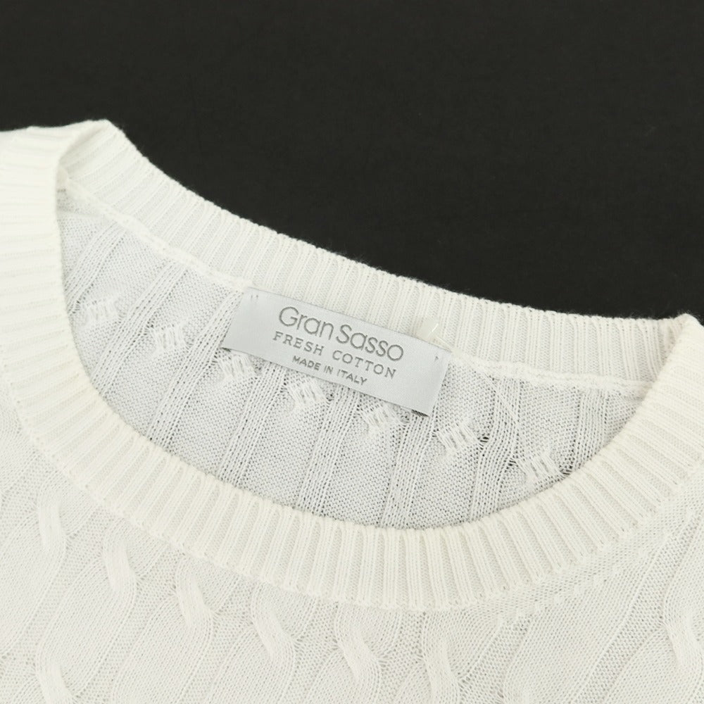 【中古】グランサッソ GRAN SASSO フレッシュコットン ケーブル編み クルーネック プルオーバーニット ホワイト【サイズ46】【 状態ランクC 】【 メンズ 】