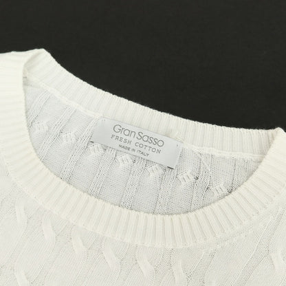 【中古】グランサッソ GRAN SASSO フレッシュコットン ケーブル編み クルーネック プルオーバーニット ホワイト【サイズ46】【 状態ランクC 】【 メンズ 】