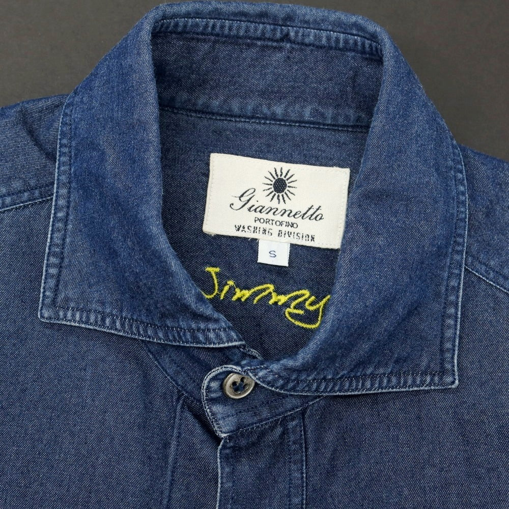 【中古】ジャンネット giannetto Jimmy コットン ダンガリー カジュアルシャツ ネイビー【 S 】【 状態ランクC 】【 メンズ 】