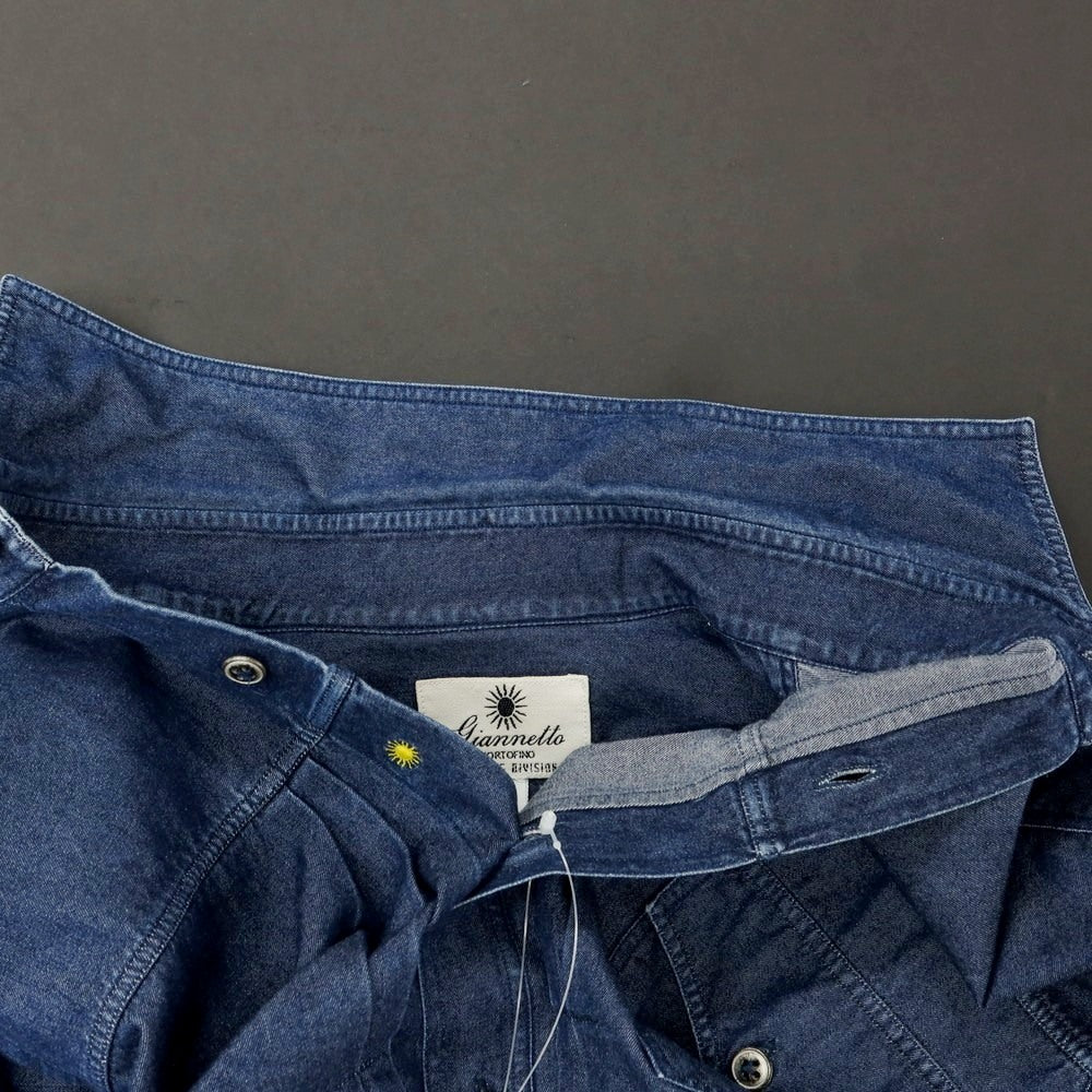 【中古】ジャンネット giannetto Jimmy コットン ダンガリー カジュアルシャツ ネイビー【 S 】【 状態ランクC 】【 メンズ 】