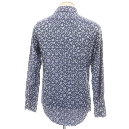 【中古】フィナモレ Finamore コットン フラワー ジャカード ホリゾンタルカラー カジュアルシャツ ライトネイビー【 38 】【 状態ランクC 】【 メンズ 】