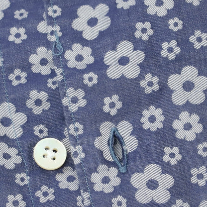 【中古】フィナモレ Finamore コットン フラワー ジャカード ホリゾンタルカラー カジュアルシャツ ライトネイビー【 38 】【 状態ランクC 】【 メンズ 】