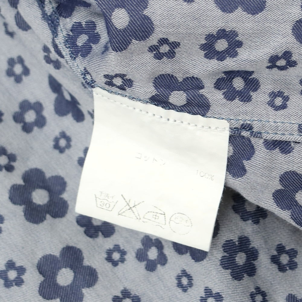 【中古】フィナモレ Finamore コットン フラワー ジャカード ホリゾンタルカラー カジュアルシャツ ライトネイビー【 38 】【 状態ランクC 】【 メンズ 】