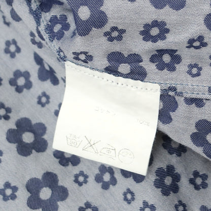 【中古】フィナモレ Finamore コットン フラワー ジャカード ホリゾンタルカラー カジュアルシャツ ライトネイビー【 38 】【 状態ランクC 】【 メンズ 】