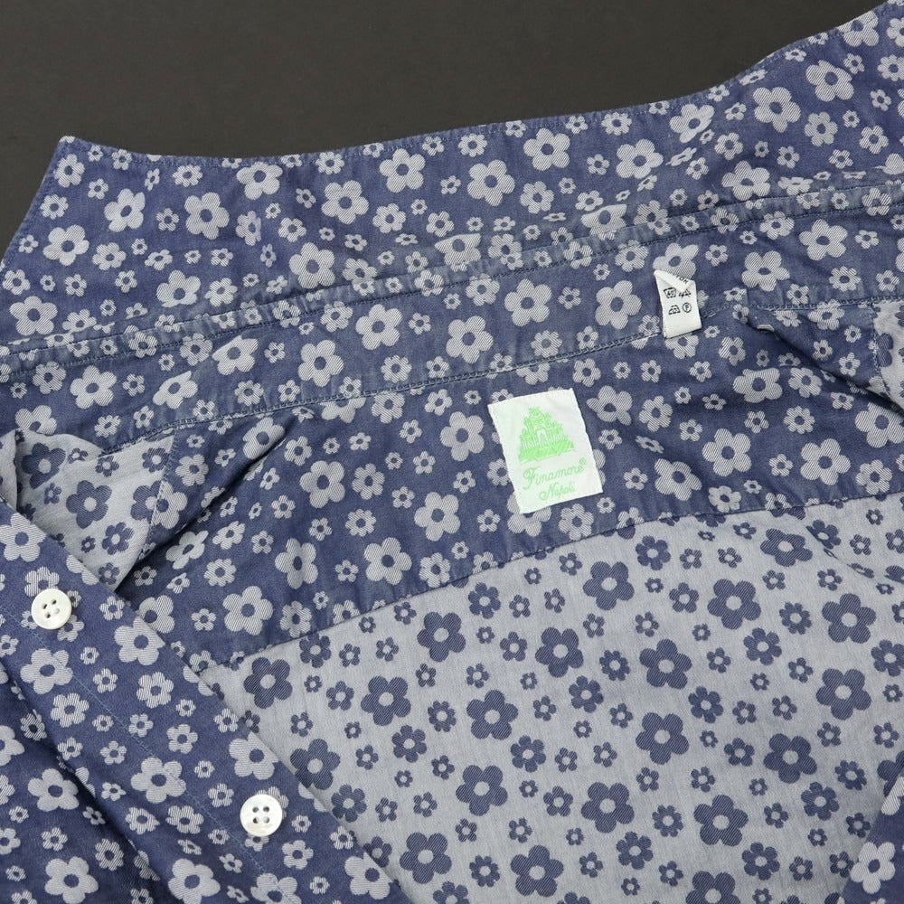 【中古】フィナモレ Finamore コットン フラワー ジャカード ホリゾンタルカラー カジュアルシャツ ライトネイビー【 38 】【 状態ランクC 】【 メンズ 】