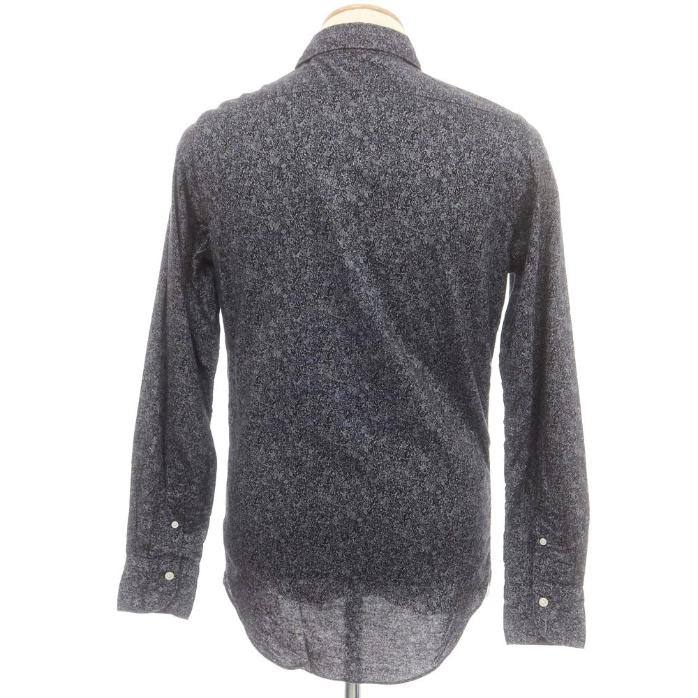 【中古】フィナモレ Finamore コットン ボタニカル柄 プリント ワイドカラー カジュアルシャツ ネイビーxブラック【 38 】【 状態ランクB 】【 メンズ 】