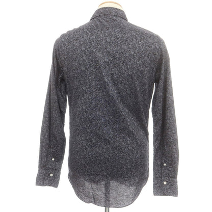 【中古】フィナモレ Finamore コットン ボタニカル柄 プリント ワイドカラー カジュアルシャツ ネイビーxブラック【 38 】【 状態ランクB 】【 メンズ 】