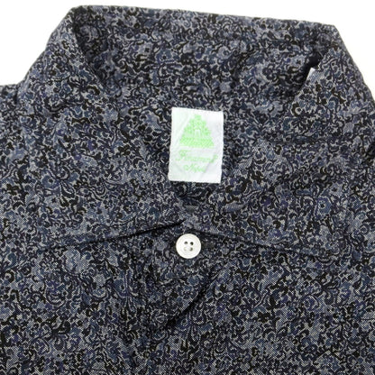 【中古】フィナモレ Finamore コットン ボタニカル柄 プリント ワイドカラー カジュアルシャツ ネイビーxブラック【 38 】【 状態ランクB 】【 メンズ 】