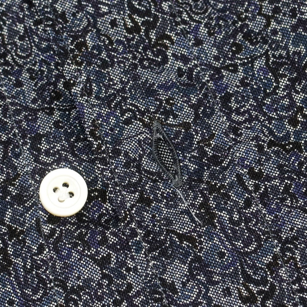 【中古】フィナモレ Finamore コットン ボタニカル柄 プリント ワイドカラー カジュアルシャツ ネイビーxブラック【 38 】【 状態ランクB 】【 メンズ 】