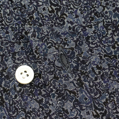 【中古】フィナモレ Finamore コットン ボタニカル柄 プリント ワイドカラー カジュアルシャツ ネイビーxブラック【 38 】【 状態ランクB 】【 メンズ 】