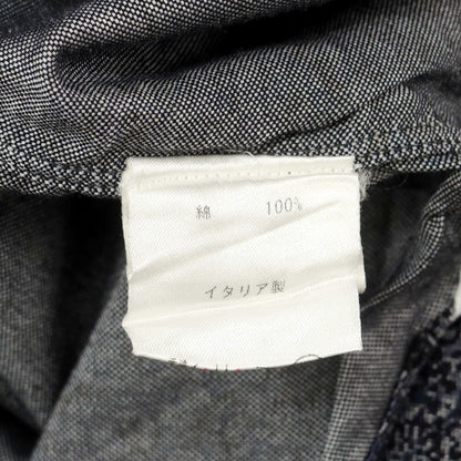 【中古】フィナモレ Finamore コットン ボタニカル柄 プリント ワイドカラー カジュアルシャツ ネイビーxブラック【 38 】【 状態ランクB 】【 メンズ 】