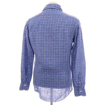 【中古】フィナモレ Finamore リネン チェック カッタウェイ カジュアルシャツ ライトネイビーxブルー【サイズ38】【 状態ランクB 】【 メンズ 】