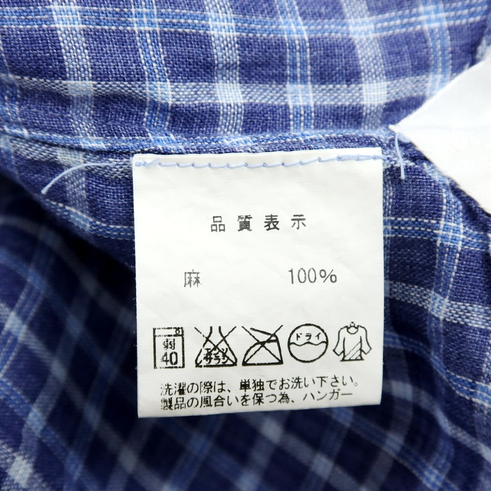 【中古】フィナモレ Finamore リネン チェック カッタウェイ カジュアルシャツ ライトネイビーxブルー【サイズ38】【 状態ランクB 】【 メンズ 】