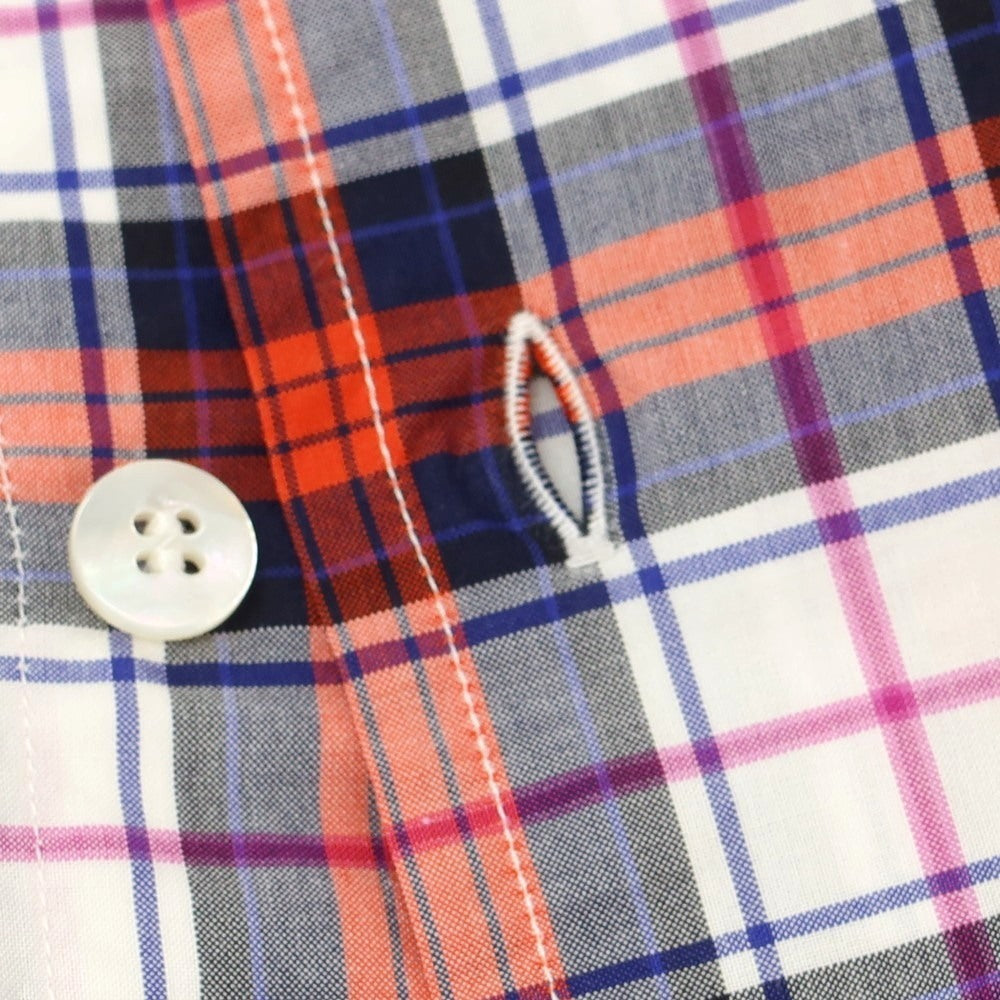 【中古】フィナモレ Finamore コットン チェック カッタウェイ カジュアルシャツ オレンジxネイビー【 S 】【 状態ランクB 】【 メンズ 】