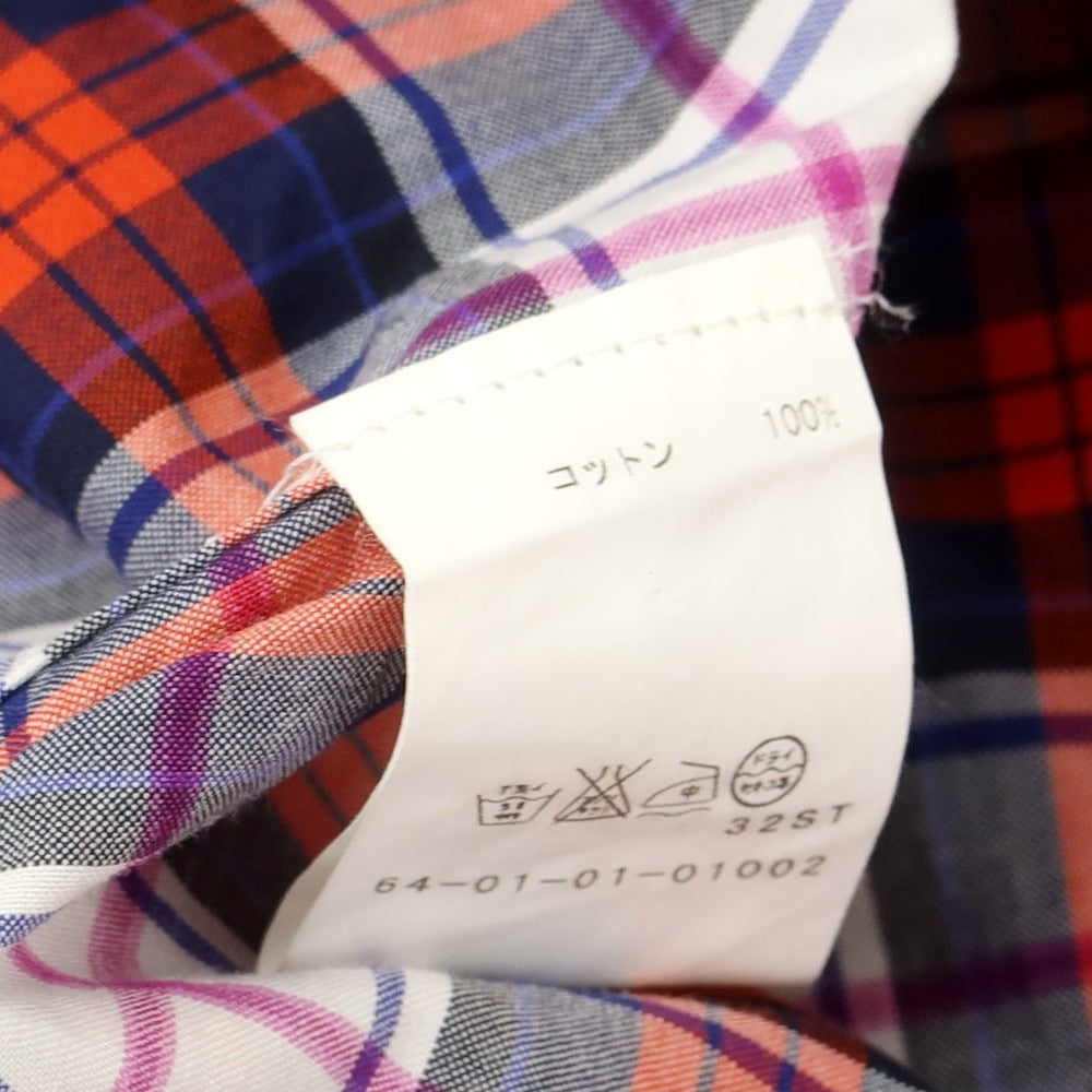 【中古】フィナモレ Finamore コットン チェック カッタウェイ カジュアルシャツ オレンジxネイビー【 S 】【 状態ランクB 】【 メンズ 】