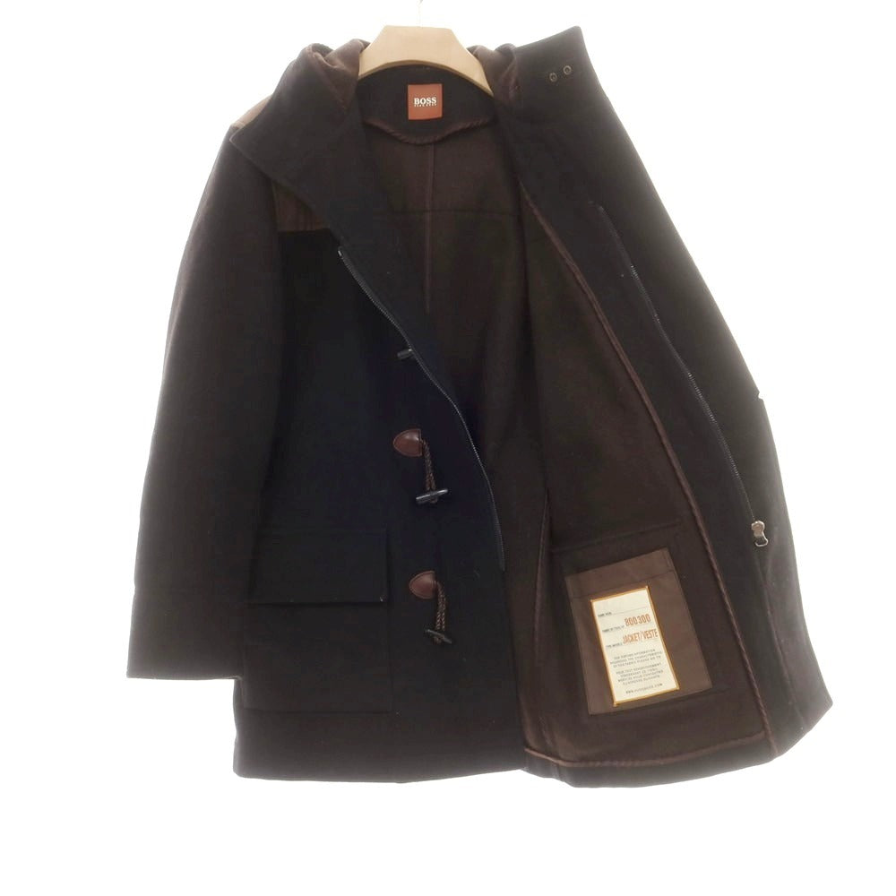 【中古】ヒューゴボス HUGO BOSS ウールナイロン ダッフルコート ブラウンブラック【サイズ52】【 状態ランクC 】【 メンズ 】[DPD]