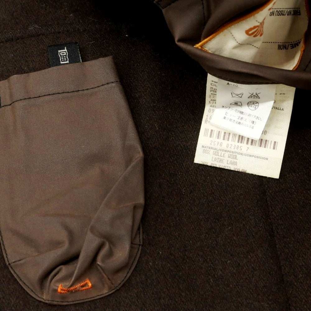 【中古】ヒューゴボス HUGO BOSS ウールナイロン ダッフルコート ブラウンブラック【 52 】【 状態ランクC 】【 メンズ 】