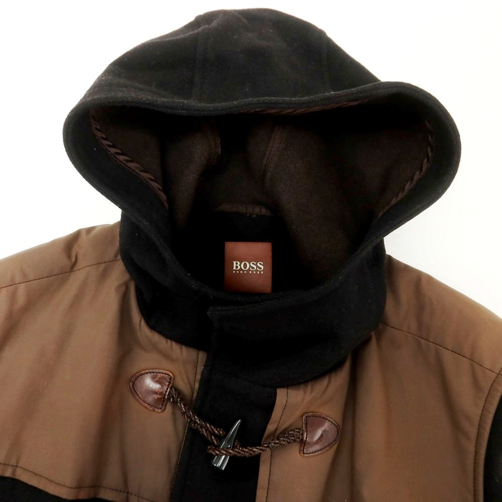 【中古】ヒューゴボス HUGO BOSS ウールナイロン ダッフルコート ブラウンブラック【サイズ52】【 状態ランクC 】【 メンズ 】[DPD]