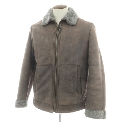 【中古】ヒューゴボス HUGO BOSS ラムムートン ジップアップ レザーブルゾン グレーブラウン【 52 】【 状態ランクC 】【 メンズ 】