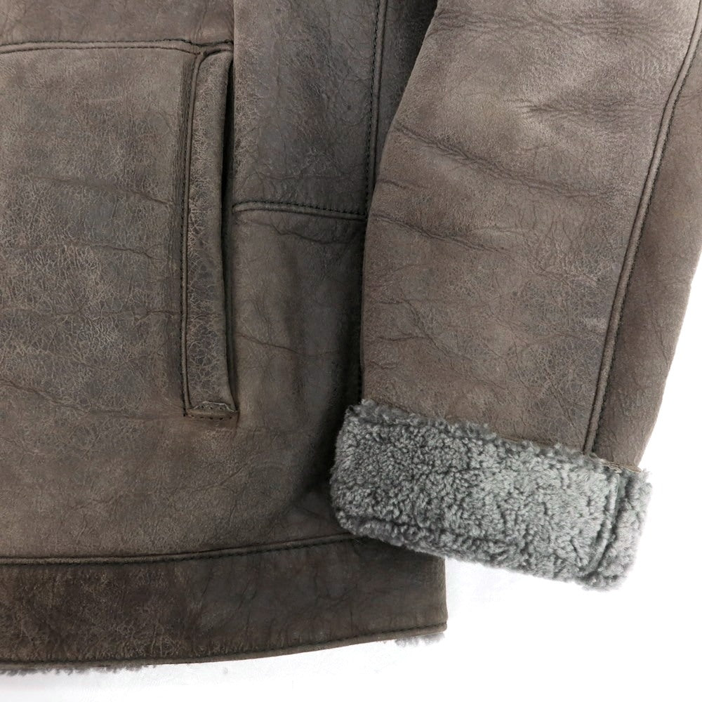 【中古】ヒューゴボス HUGO BOSS ラムムートン ジップアップ レザーブルゾン グレーブラウン【 52 】【 状態ランクC 】【 メンズ 】