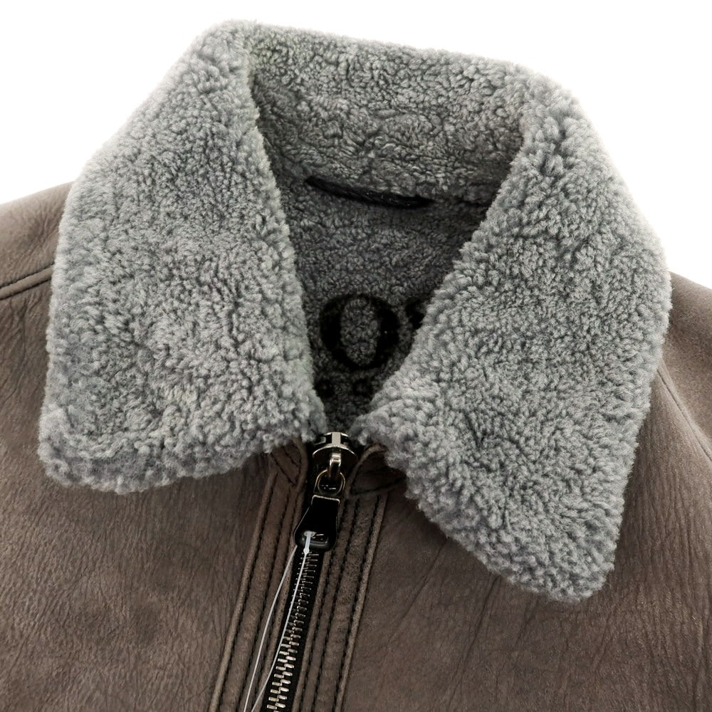 【中古】ヒューゴボス HUGO BOSS ラムムートン ジップアップ レザーブルゾン グレーブラウン【 52 】【 状態ランクC 】【 メンズ 】