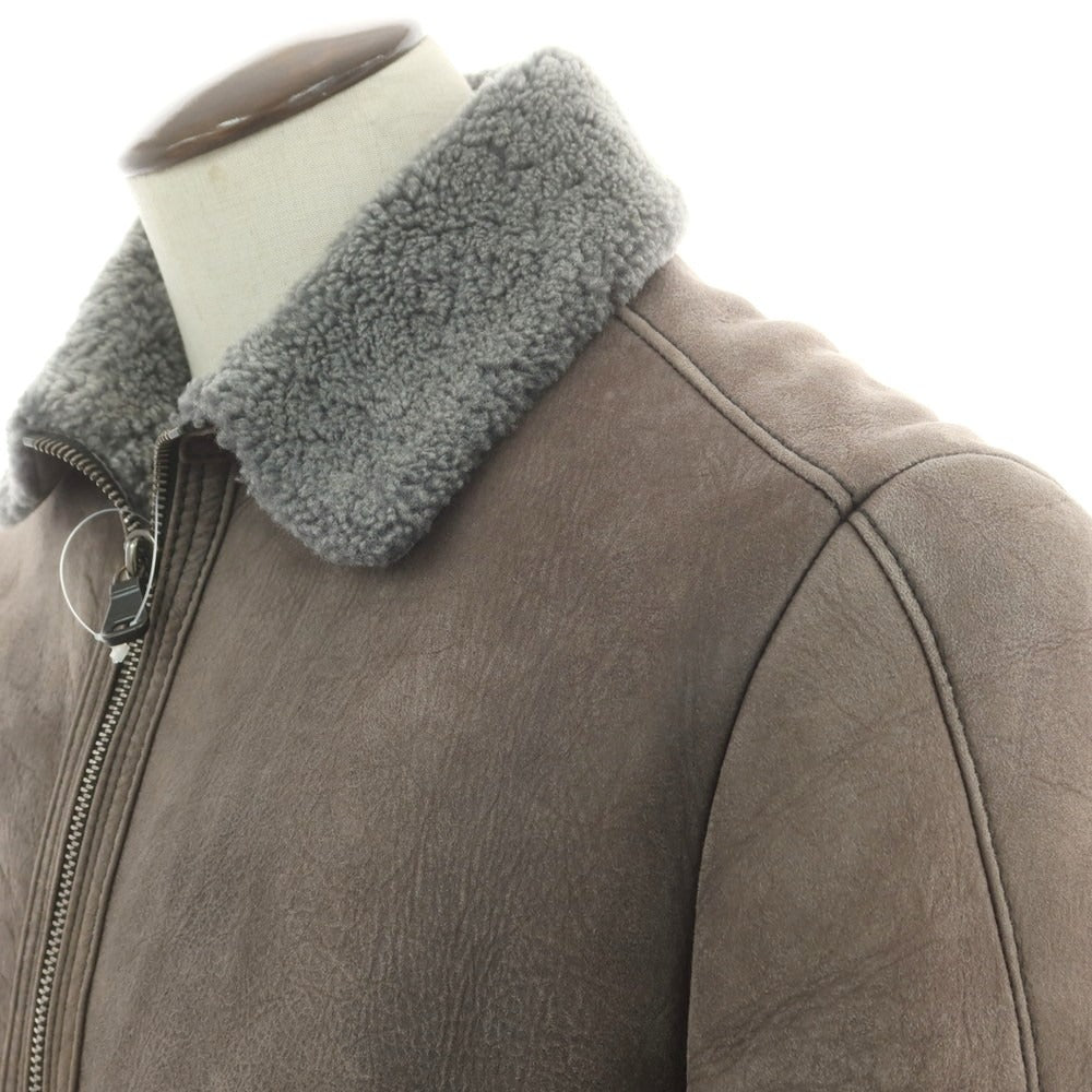 【中古】ヒューゴボス HUGO BOSS ラムムートン ジップアップ レザーブルゾン グレーブラウン【 52 】【 状態ランクC 】【 メンズ 】