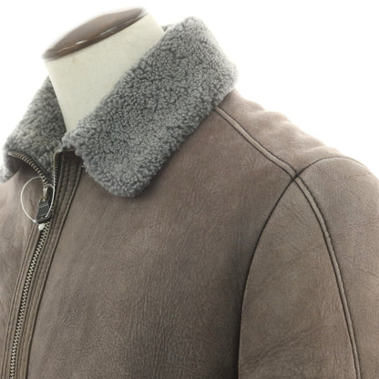 【中古】ヒューゴボス HUGO BOSS ラムムートン ジップアップ レザーブルゾン グレーブラウン【 52 】【 状態ランクC 】【 メンズ 】