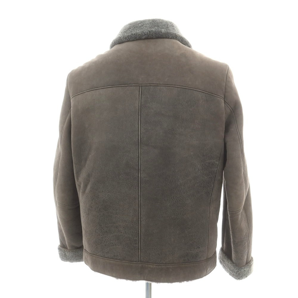 【中古】ヒューゴボス HUGO BOSS ラムムートン ジップアップ レザーブルゾン グレーブラウン【 52 】【 状態ランクC 】【 メンズ 】