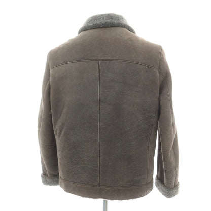 【中古】ヒューゴボス HUGO BOSS ラムムートン ジップアップ レザーブルゾン グレーブラウン【 52 】【 状態ランクC 】【 メンズ 】