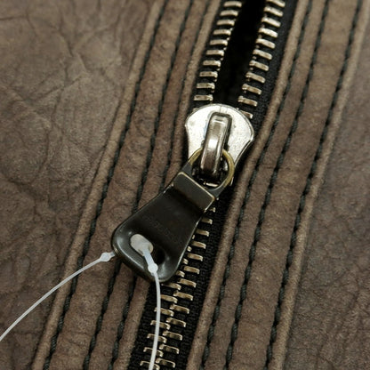 【中古】ヒューゴボス HUGO BOSS ラムムートン ジップアップ レザーブルゾン グレーブラウン【 52 】【 状態ランクC 】【 メンズ 】
