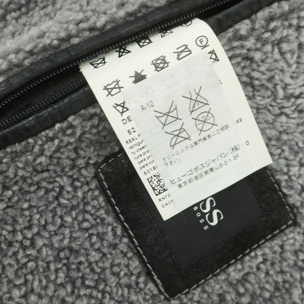 【中古】ヒューゴボス HUGO BOSS ラムムートン ジップアップ レザーブルゾン グレーブラウン【 52 】【 状態ランクC 】【 メンズ 】