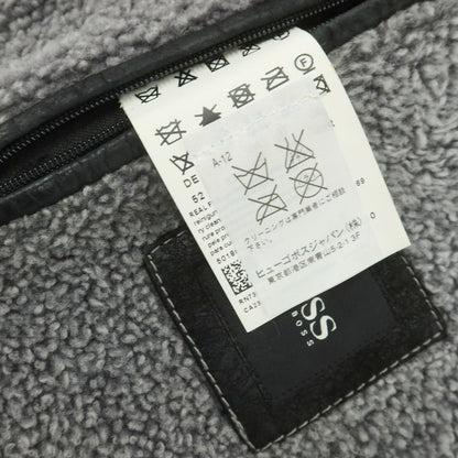 【中古】ヒューゴボス HUGO BOSS ラムムートン ジップアップ レザーブルゾン グレーブラウン【 52 】【 状態ランクC 】【 メンズ 】